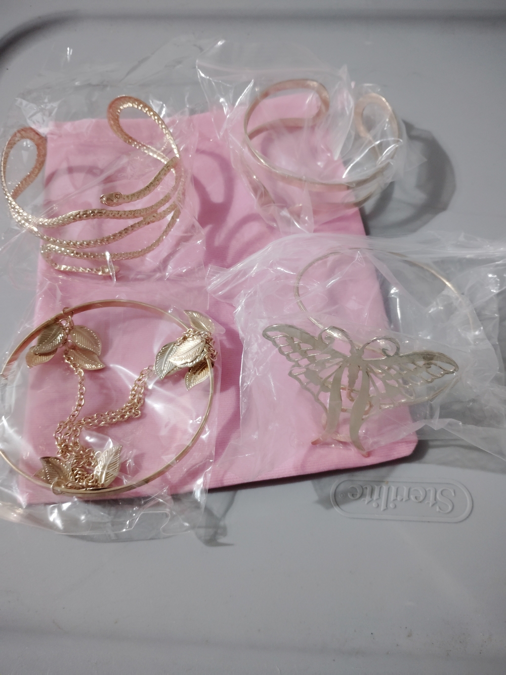 4pc Gold-Tone Armband Costume Set Butterfly, Snake, Greek Halloween Accessories